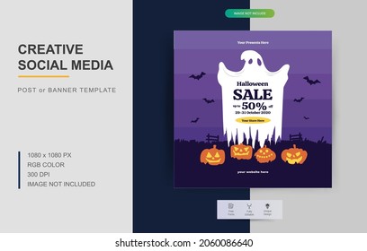 Halloween social media post set. Perfect for social media posts, background, and web banner internet ads. Halloween Design Elements.