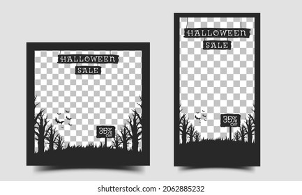 Halloween social media post and story template design.