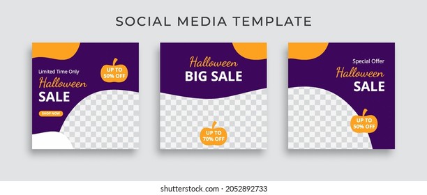 Halloween social media template for promotion. Web banner square for ad.