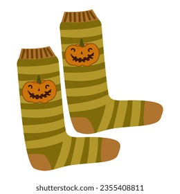 Halloween socks with pumpkins Vector image for packaging paper, textiles, scrapbooking