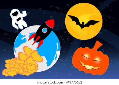 Halloween Space is around the moon. vector