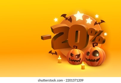 Halloween special 20 off sale banner, promotion flyer, marketing label. Vector illustration