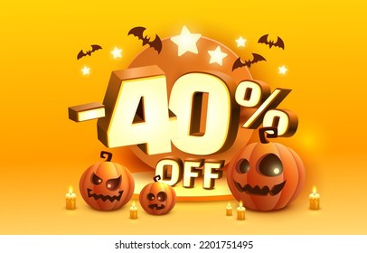 Halloween special 40 off sale banner, promotion flyer, marketing label. Vector illustration
