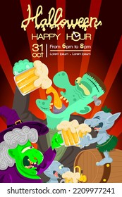 halloween special happy hour beer party poster invitation monster drinks beer party poster
