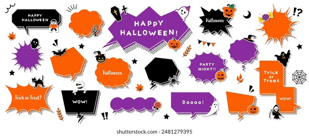 Conjunto de burbujas de discurso de Halloween con ilustraciones de iconos sobre un fondo blanco