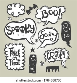 Halloween speech bubbles set with text: spooky, trick or threat, creepy, scary etc. Vector illustration ,isolated