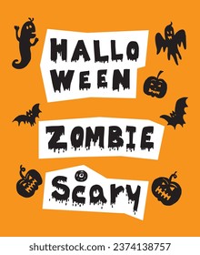 Halloween speech bubbles with short phrases: happy Halloween, trick or threat, party. Vector illustration.