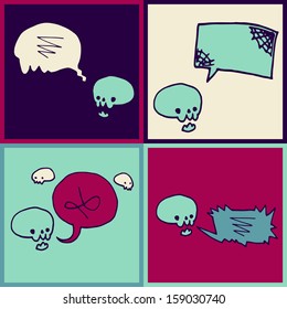Halloween speech bubbles. Vector pattern for web page backgrounds, postcards, greeting cards, invitations, pattern fills, surface textures. Set of speaking skulls.