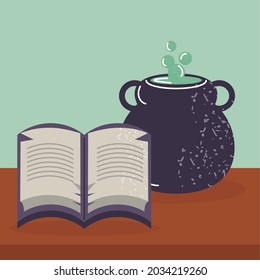 halloween spell book and cauldron