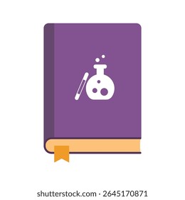 Halloween spell book flat icon, ideal for fantasy, wizard, or Halloween-themed creative projects. Includes potion symbol.