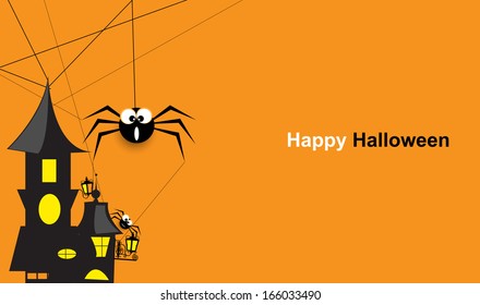 Halloween spider with abstract retro building abstract background