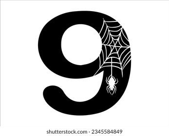 Halloween Spider Alphabet Number 9 Illustration