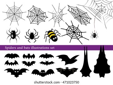 Halloween spider and bat illustrations set