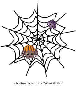 Halloween spider and cobweb in spooky cute style, perfect for seasonal decorations and Halloween designs.