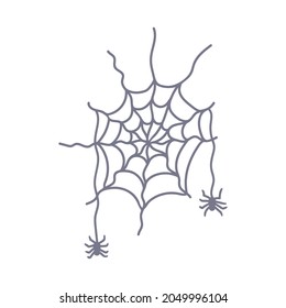 Halloween spider and cobweb. Template for packaging, greeting card, banner, poster, print, web design. Hand Drawn vector illustration.