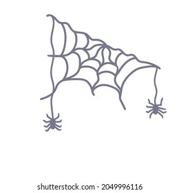 Halloween spider and cobweb. Template for packaging, greeting card, banner, poster, print, web design. Hand Drawn vector illustration.