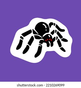 Halloween spider, creepy spooky insect. Scary Helloween animal. Horror arachnid, October holiday sticker. Isolated colored flat cartoon vector illustration