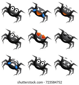 Halloween spider emotions vector set