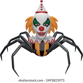 araña de halloween con cabeza de payaso malvado. 3d payaso malvado con patas de araña