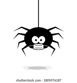 halloween spider in face mask vector. black coronovirus quarantine on white background. danger insect. banner, poster. cobweb isolated decoration . october holiday flyer mockup mock up