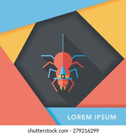 Halloween Spider flat icon with long shadow,eps10