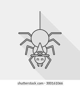 Halloween Spider flat icon with long shadow, line icon