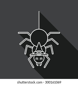 Halloween Spider flat icon with long shadow, line icon