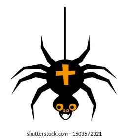 Halloween spider flat single icon. Halloween symbol of fear and danger. Black spooky decorative element. Vector illustration isolated on white background