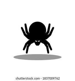 Halloween spider icon with glowing eyes, Halloween holiday. Black stroke and shadow design. Isolated icon. Flat style vector illustration.