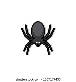 Halloween spider icon with glowing eyes, Halloween holiday. Black stroke and shadow design. Isolated icon. Flat style vector illustration.