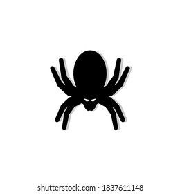 Halloween spider icon with glowing eyes, Halloween holiday. Black stroke and shadow design. Isolated icon. Flat style vector illustration.