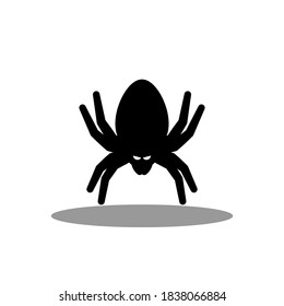 Halloween spider icon with glowing eyes, Halloween holiday. Black stroke and shadow design. Isolated icon. Flat style vector illustration.