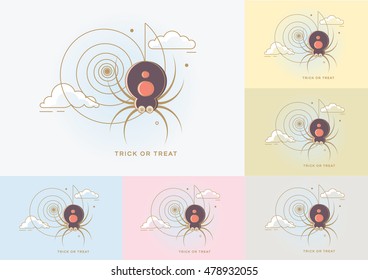 Halloween spider icon with golden outline isolated on pastel colored backgrounds
