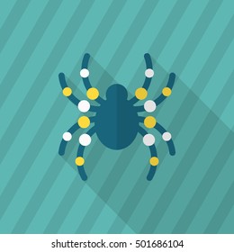 Halloween spider icon, Vector flat long shadow design. Halloween concept.