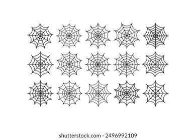 Halloween spider net line art icon set.