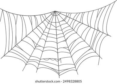 Halloween-Spinnennetz. Altes Spinnennetz, schwarze Silhouette einzeln auf weißem Hintergrund