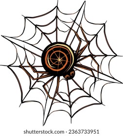 Halloween spider on the cobweb black. EPS vector illustration for stickers, creating patterns, wrapping paper, postcards, design template, fabric.