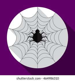 Halloween spider on the web flat icon with long shadow. Vector illustration. EPS10.