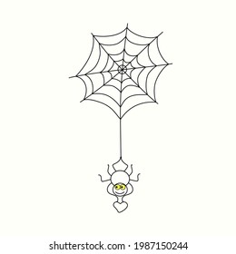 Halloween, araña en la web. Icono, estilo doodle. Ilustración vectorial, aislado en segundo plano.