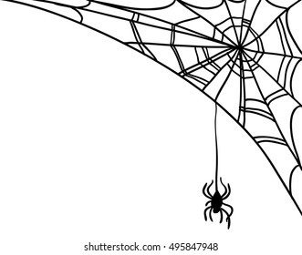 Halloween spider on web vector Illustration isolated on white background