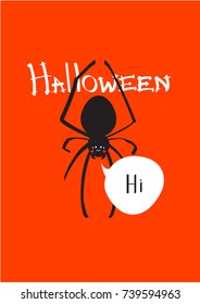 Halloween spider saying hi card orange background