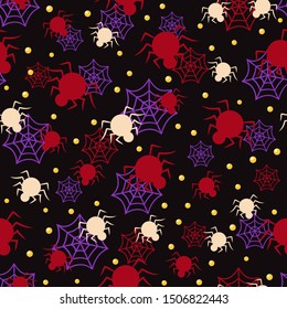 Halloween spider seamless pattern on black background. halloween pattern background. vector illustration