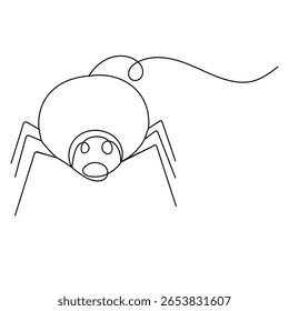 Halloween spider single line art drawing of outline vector illustration 