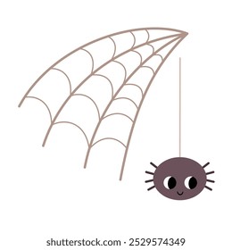 Halloween spider and spiderweb clipart. Spooky Halloween elements. Hand draw Vector illustration in flat style