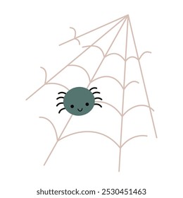 Halloween spider and spiderweb clipart. Spooky Halloween elements. Hand draw Vector illustration in flat style