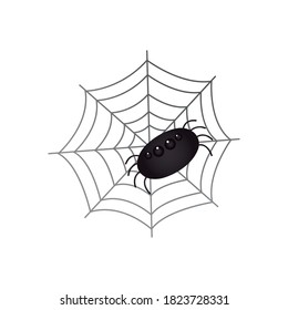 halloween spider and spiderweb over white background, flat style, vector illustration
