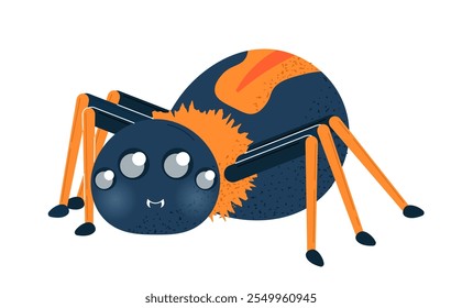 Halloween spider sticker. Tarantula and arachnid. Mascot and toy. International holiday of fear and horror. Creepy and adorable insect. Flat vector illustration isolated on white background