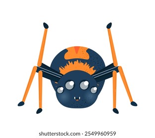 Halloween spider sticker. Tarantula and arachnid. Mascot and toy. Social media sticker. International holiday of fear and horror. Flat vector illustration isolated on white background