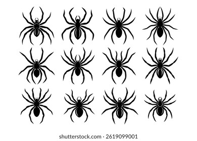 Halloween Spider Vector Set Bundle Featuring Black Silhouette Graphics