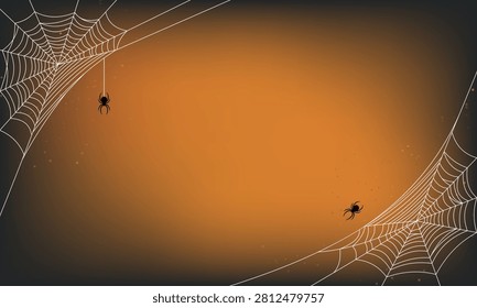 Halloween Spider Web Background with Hanging Spiders Vector